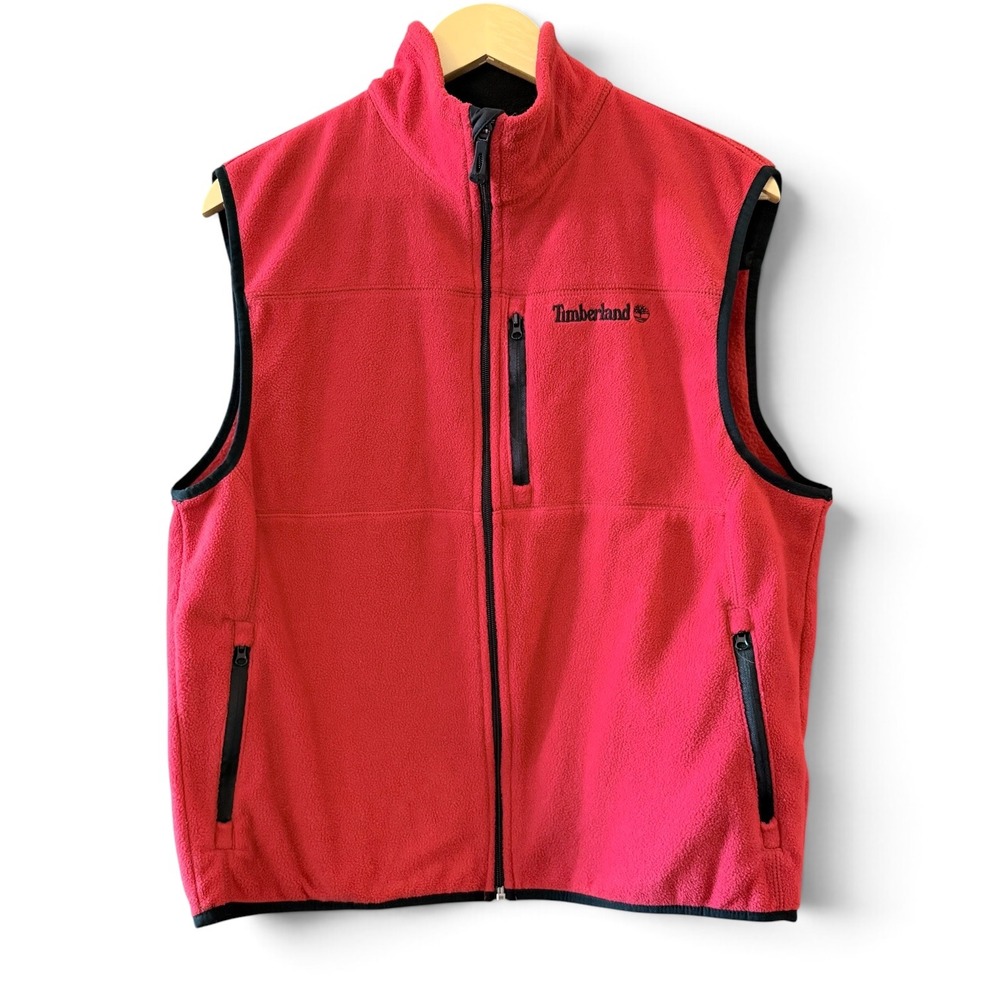 Timberland Mens Medium Red Fleece Vest Full Zip Gorpcore Outdoor Utility Pockets